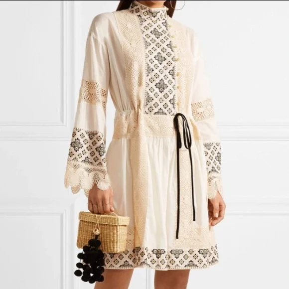 Tory Burch Carlotta Lace Trimmed Embroidered Cotton Voile Mini Dress  Prairie Tie